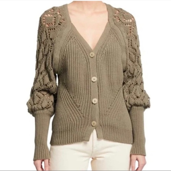 Jonathan Simkhai Adeline Cardigan Sweater Open Knit Button Front Size Small - Picture 1 of 7